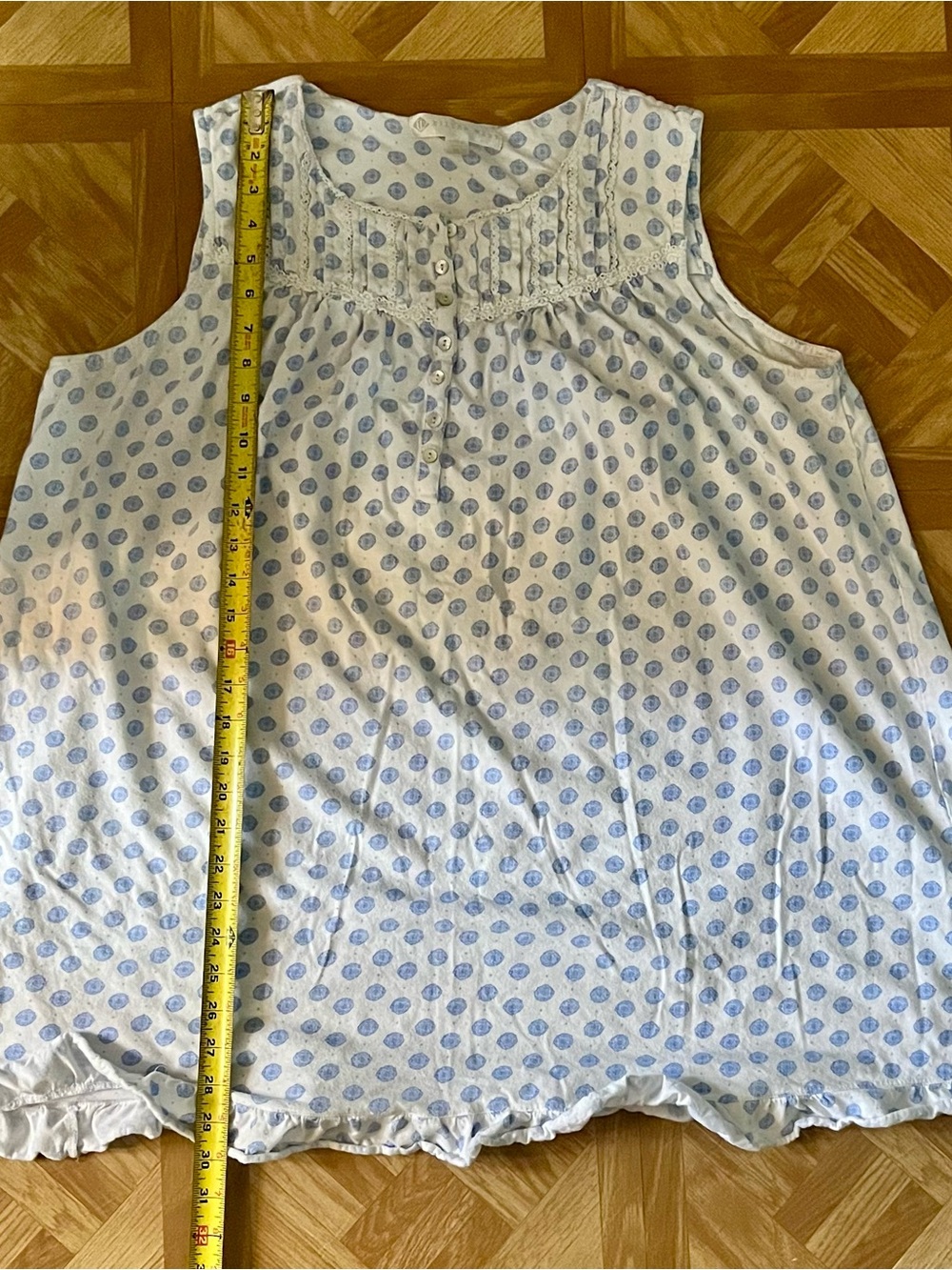 Eileen West White Tank sleep dress with Light Blue Polka Dots